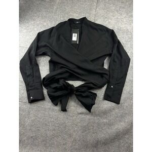 NWT Ruti Black St Lucia Linen Blend Wrap Long Sleeve Blouse Women's XS/S Sexy